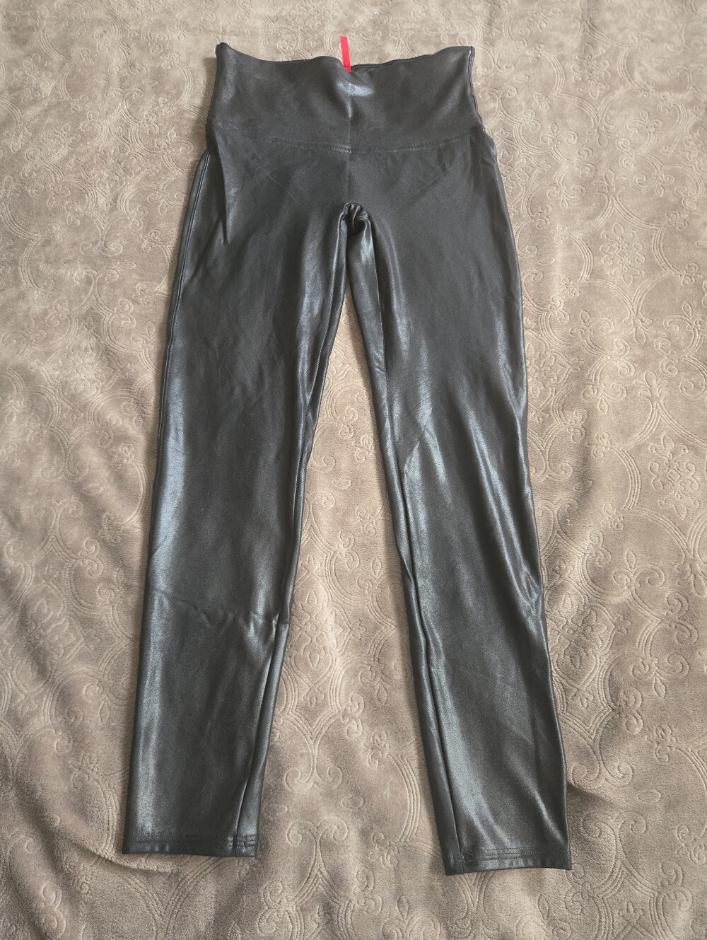 SPANX Faux Leather Leggings Black XL High Rise 2437 Shaping Compression